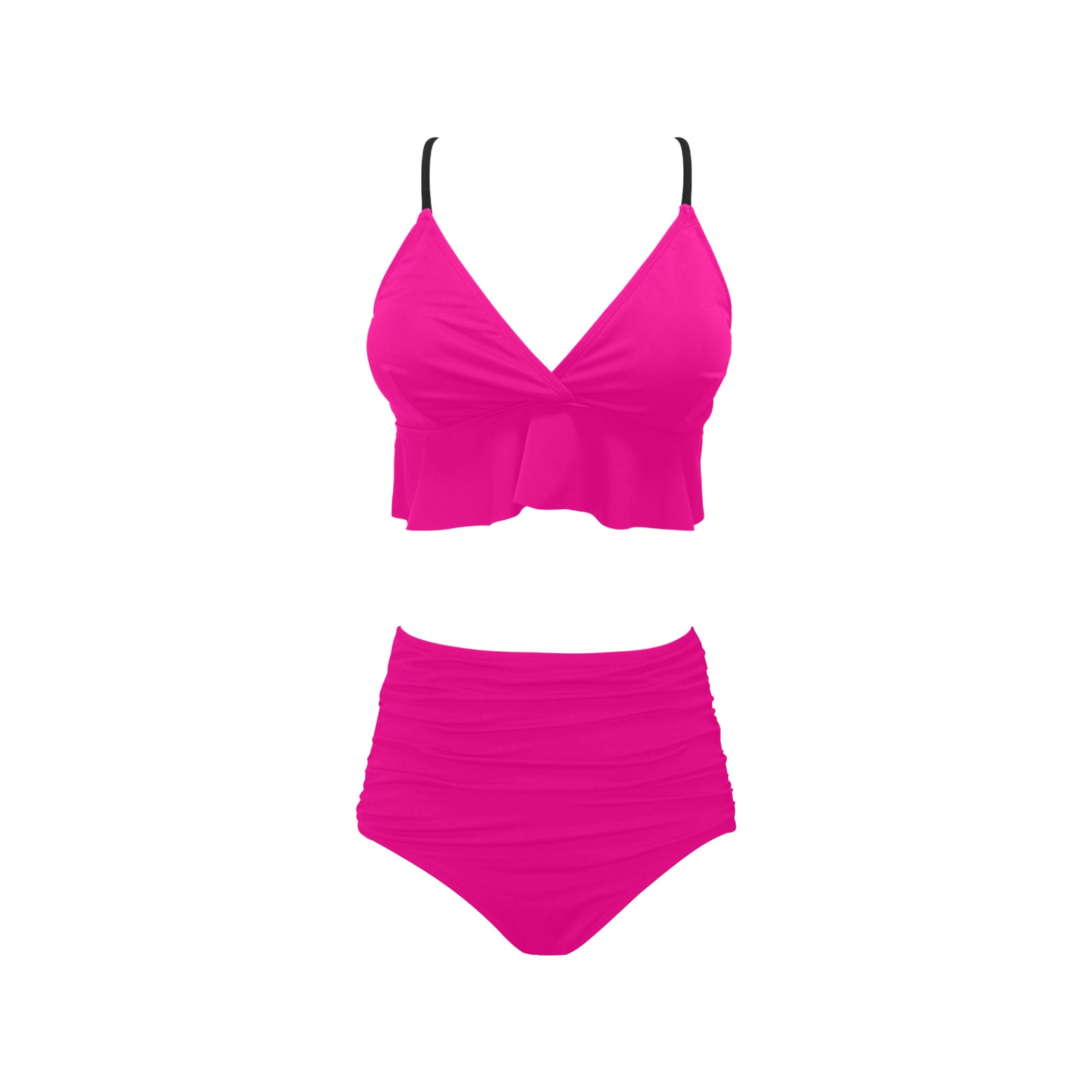Neon Magenta Ruffle Hem Bikini Swimsuit Model S35 ID D7436701