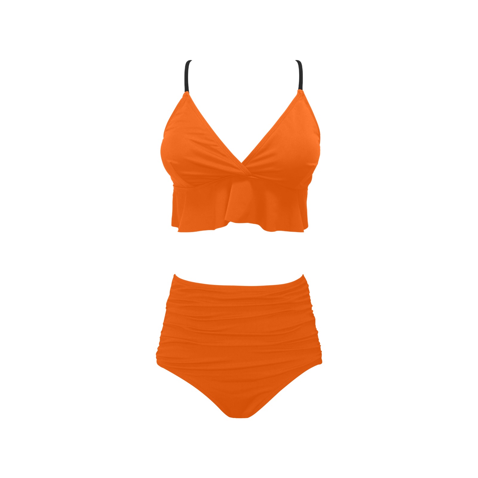 Neon Orange Ruffle Hem Bikini Swimsuit Model S35 ID D7436674