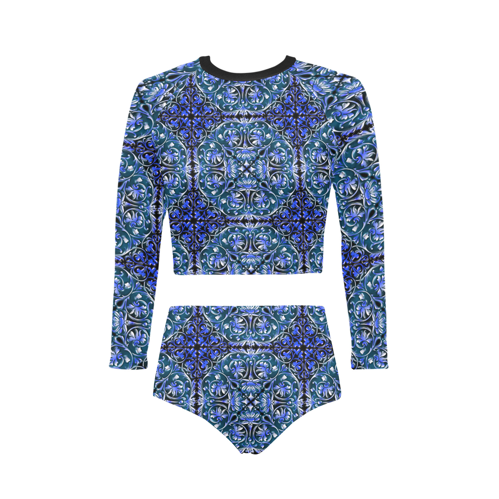 Royal Blue Ornamental Long Sleeve Bikini Set Model S Id D