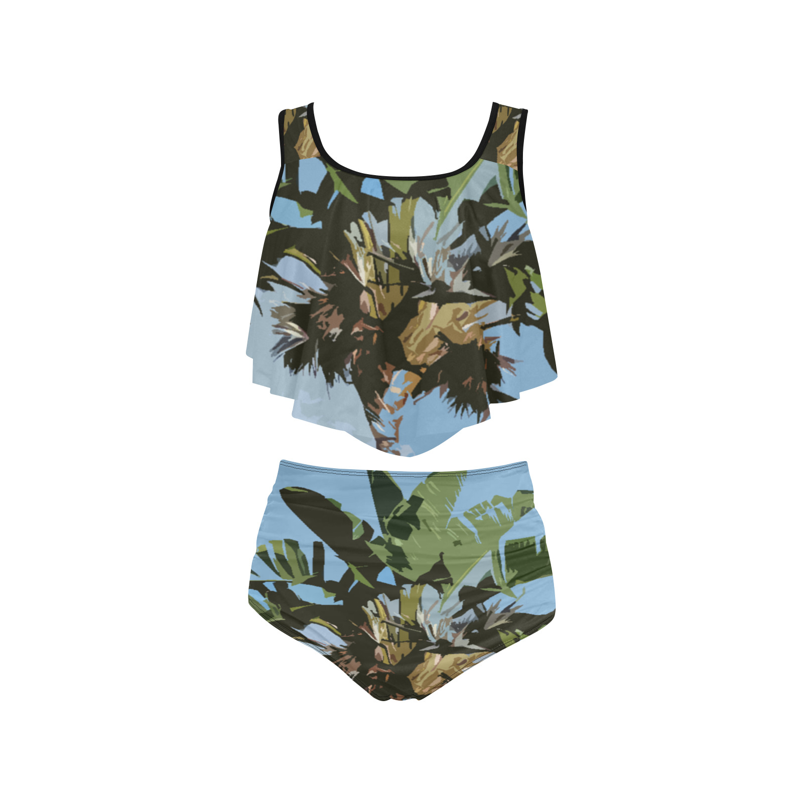 Palm Tree High Waisted Flounce Bikini Set Model S Id D