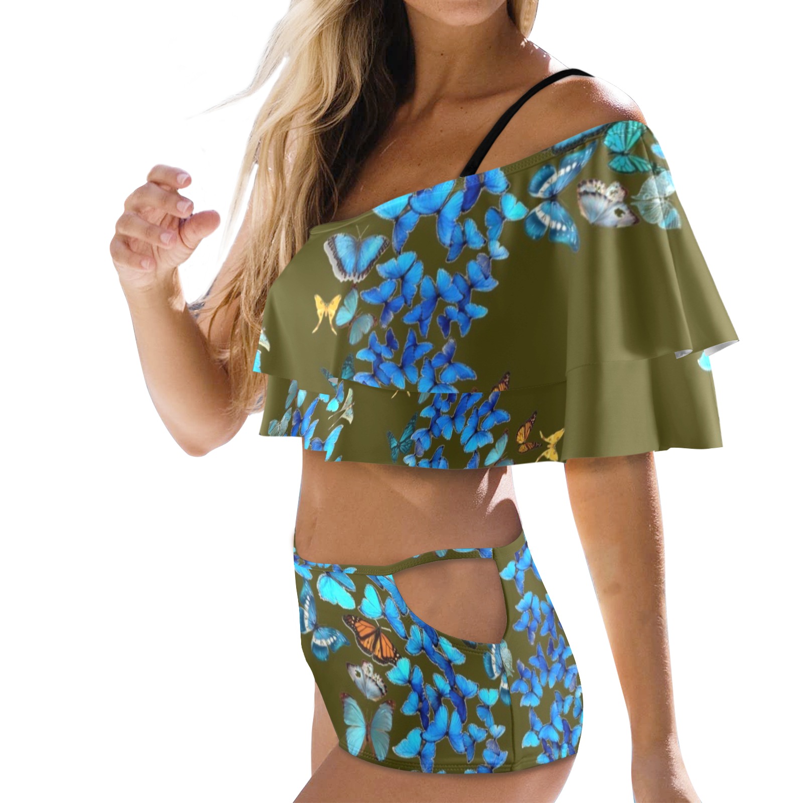 Floral Frise Women S Ruffle Off Shoulder Bikini Swimsuit Model S