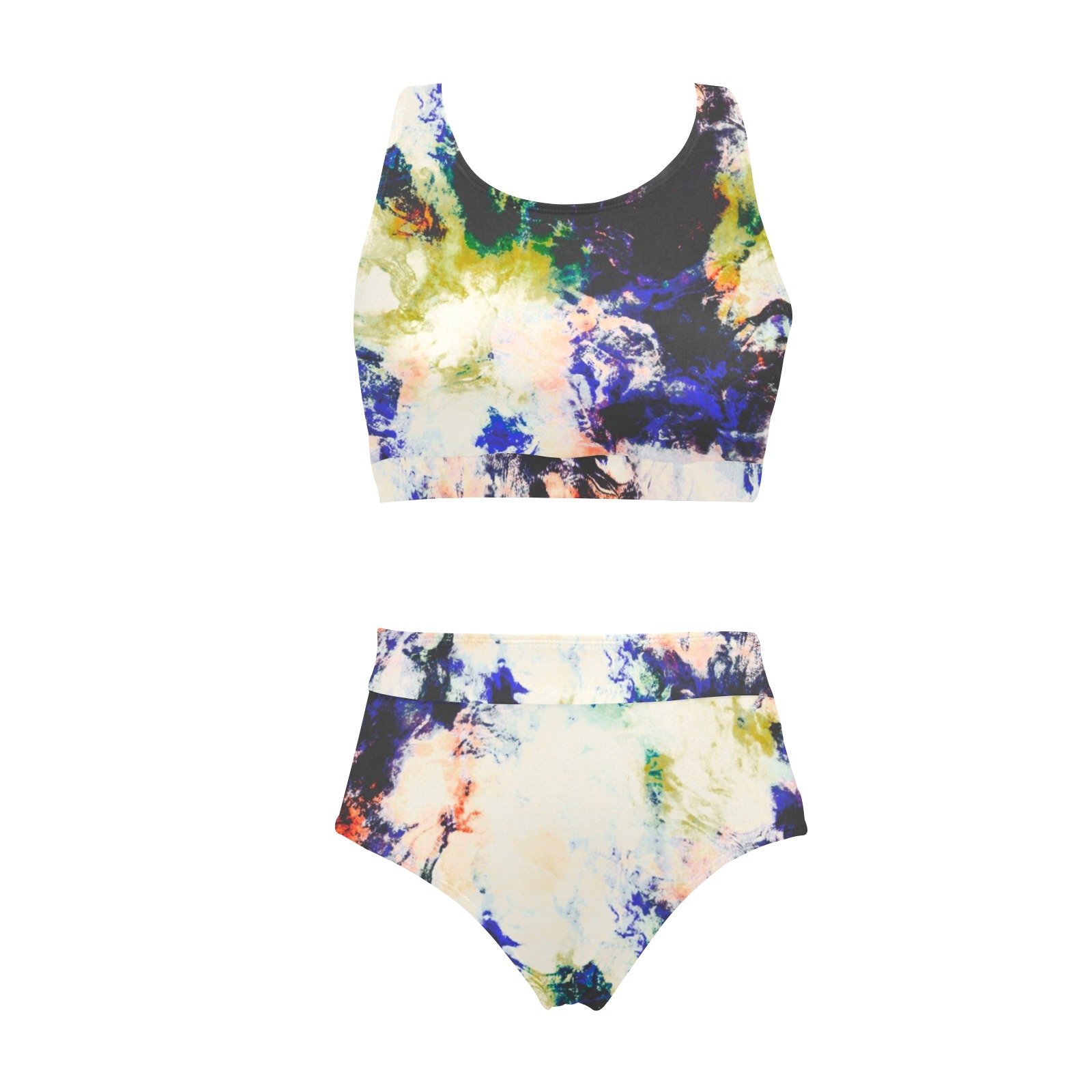 Modern Watercolor Colorful Marbling Crop Top Bikini Set Model S