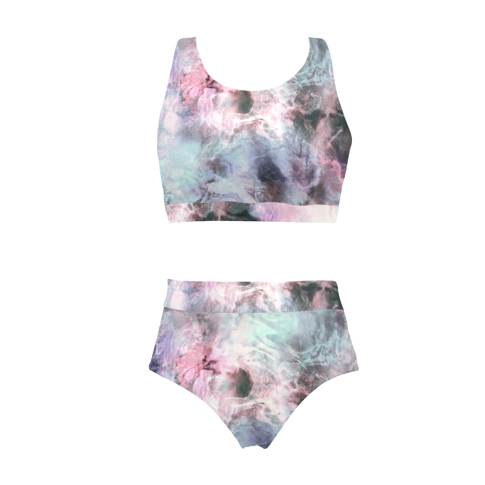 Colorful Electric Marbling Crop Top Bikini Set Model S21 ID D6548365