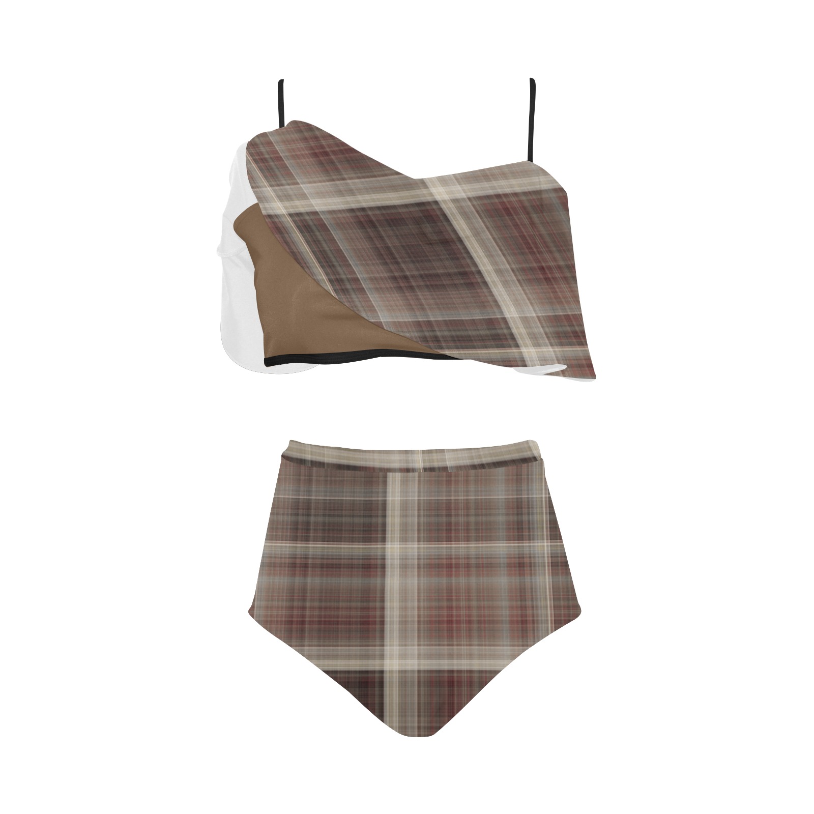 Brownplaid High Waisted Ruffle Bikini Set Model S ID D