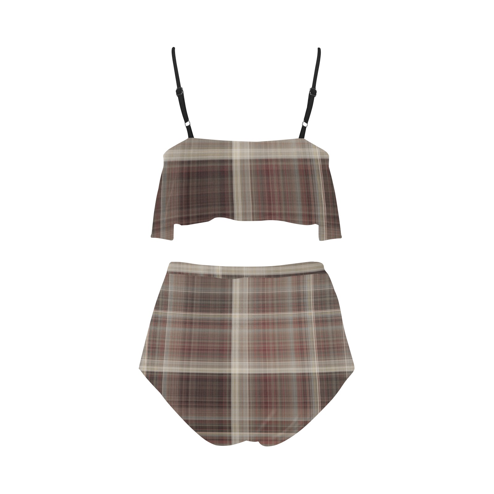 Brownplaid High Waisted Ruffle Bikini Set Model S ID D