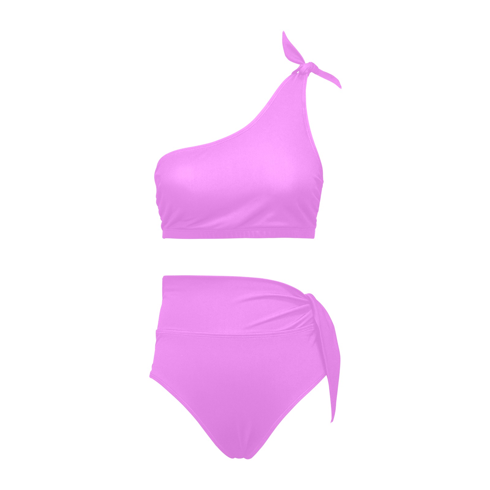 Color Violet High Waisted One Shoulder Bikini Set Model S ID D