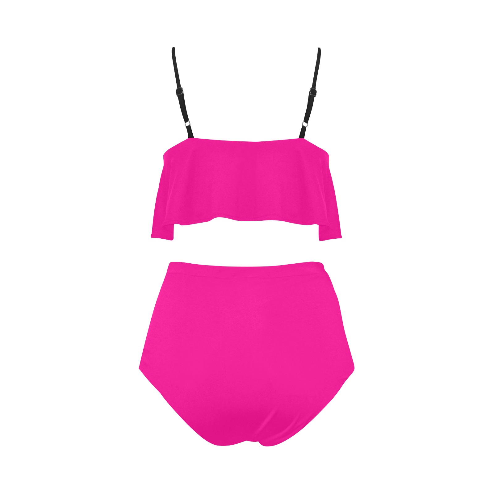 Neon Magenta High Waisted Ruffle Bikini Set Model S13 ID D7436399