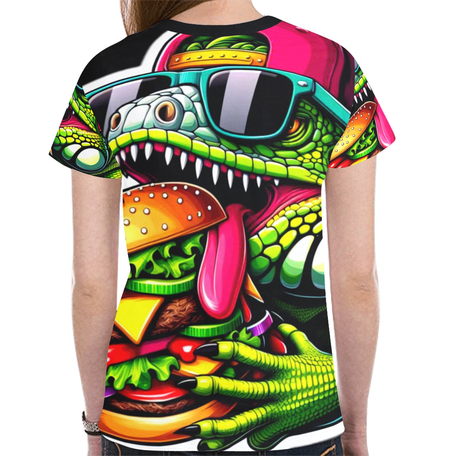 IGUANA EATING CHEESEBURGER 3 New All Over Print T-shirt for Women (Model T45)