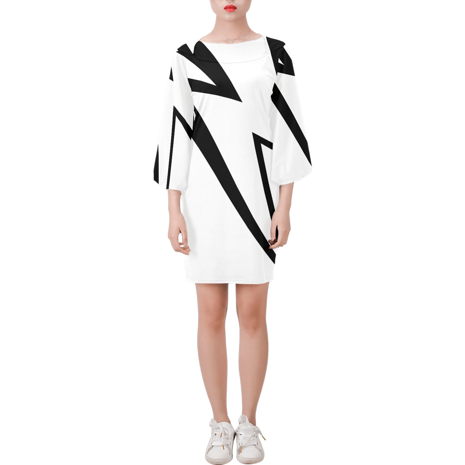 black strike white bell dress Bell Sleeve Dress (Model D52)