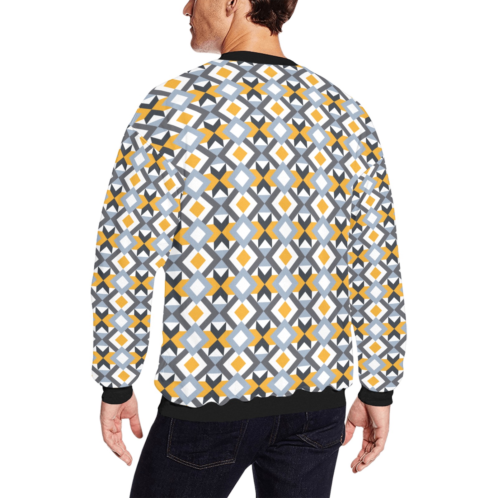Retro Angles Abstract Geometric Pattern Men's Oversized Fleece Crew Sweatshirt (Model H18)