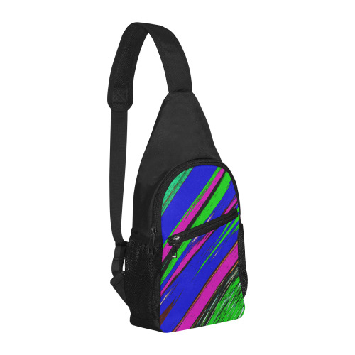 Diagonal Green Blue Purple And Black Abstract Art Chest Bag-Front Printing (Model 1719)