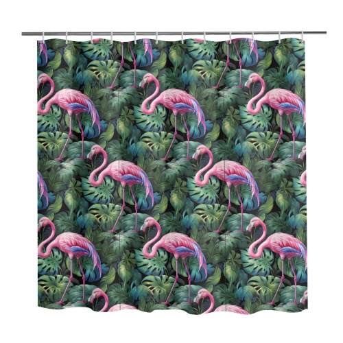 Flamingos Tropical Jungle Shower Curtain 72" x 72"