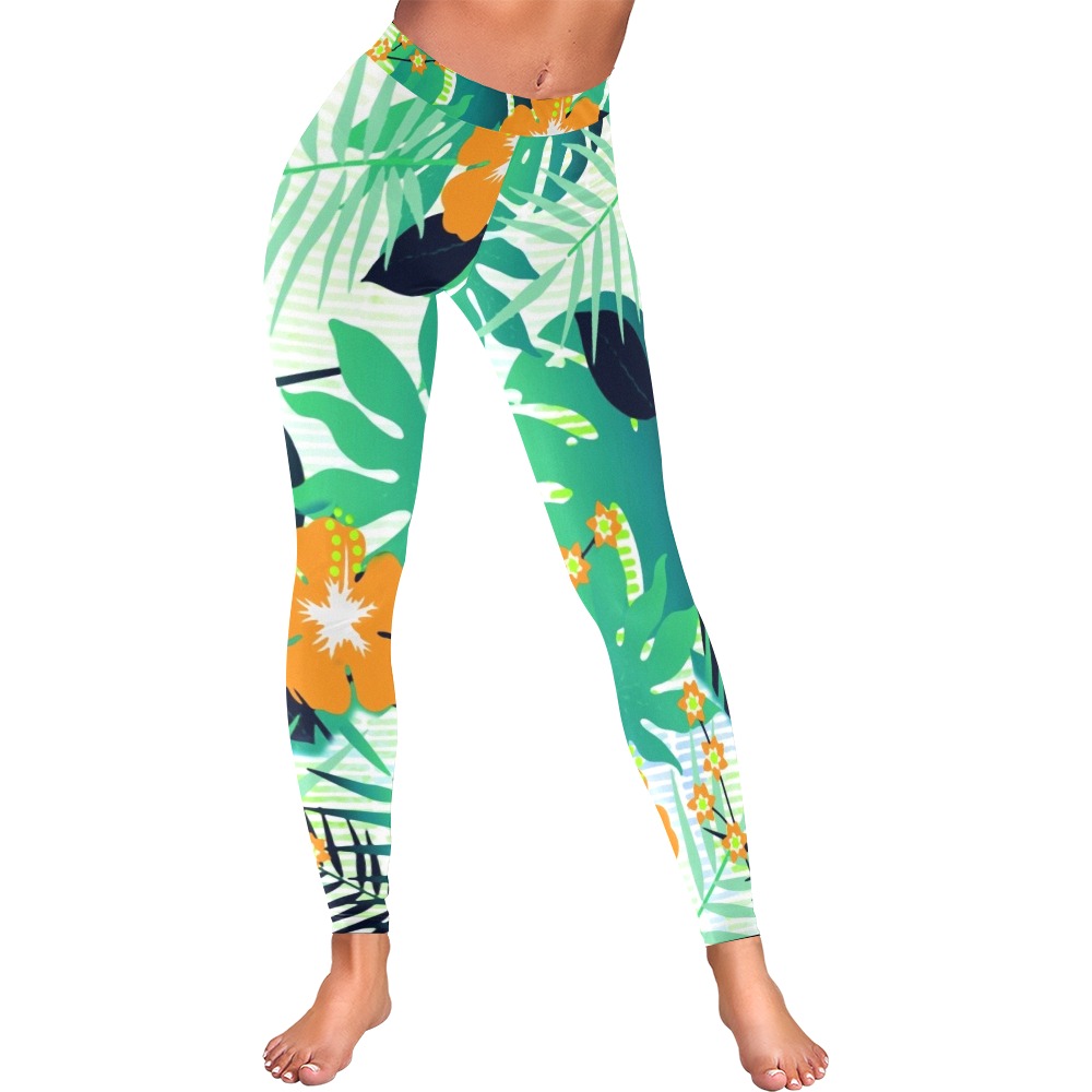 GROOVY FUNK THING FLORAL Women's Low Rise Leggings (Invisible Stitch) (Model L05)