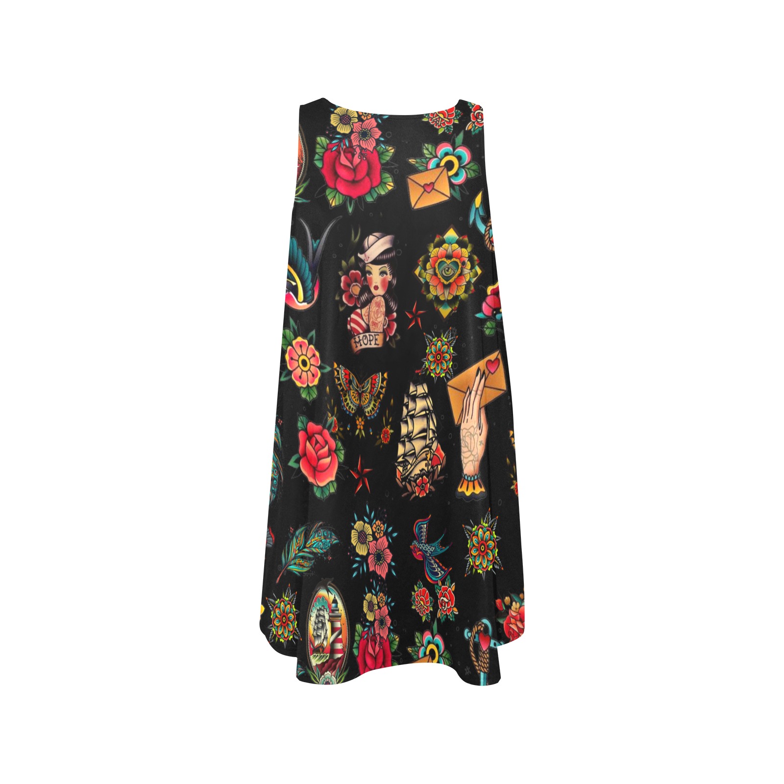 Tattoo Sleeveless A-Line Pocket Dress (Model D57)