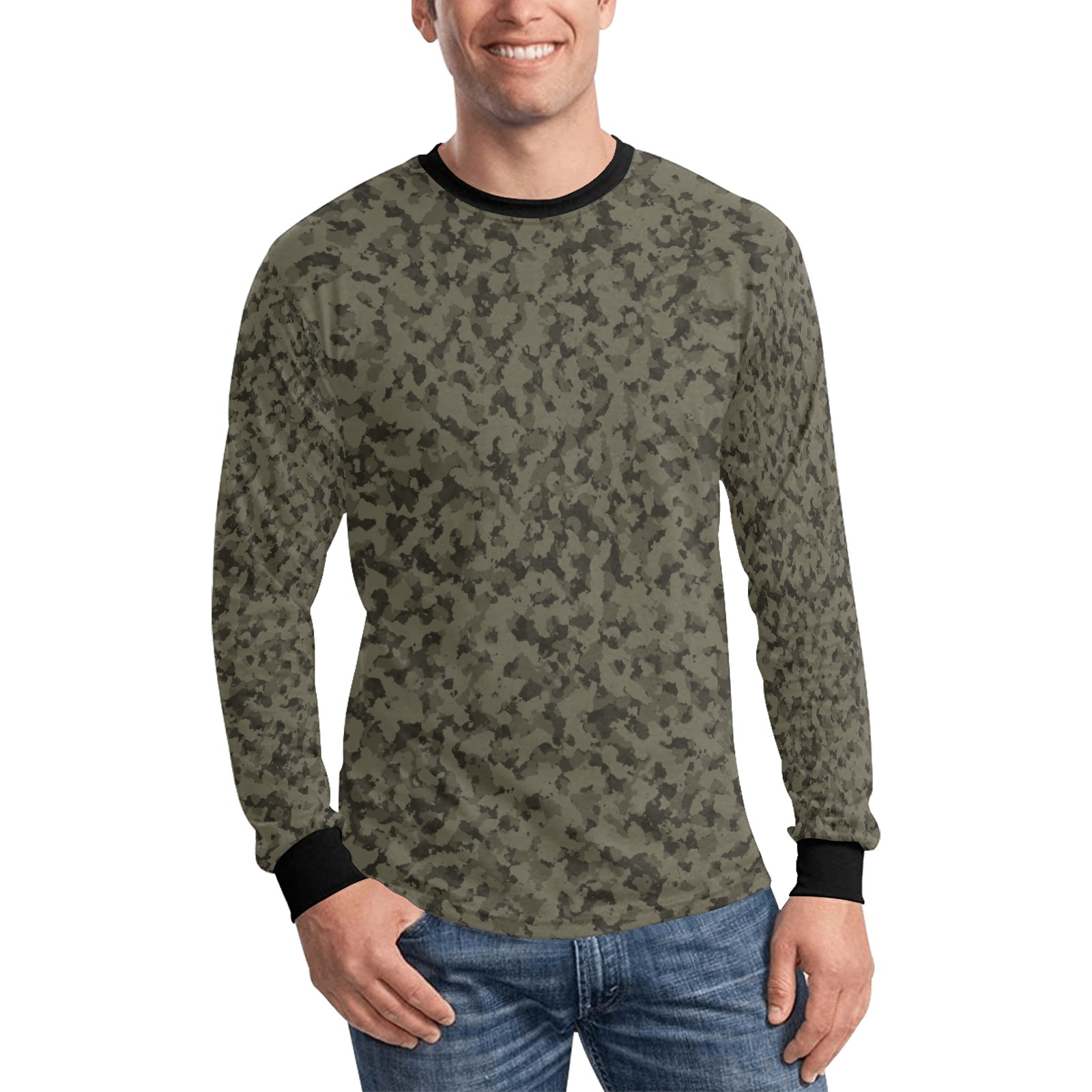 Olive Drab Men's All Over Print Long Sleeve T-shirt (Model T51)