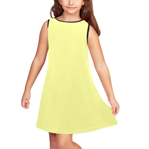 color canary yellow Girls' Sleeveless Dress (Model D58)