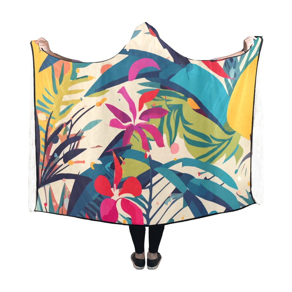 Glamour boho art of tropical flowers and plants. Hooded Blanket 60''x50''