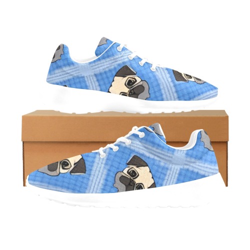Pugs on Blue Diamond Background Women's Athletic Shoes (Model 0200)