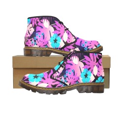 GROOVY FUNK THING FLORAL PURPLE Men's Canvas Mid-Top Boots (Model 2402-1)