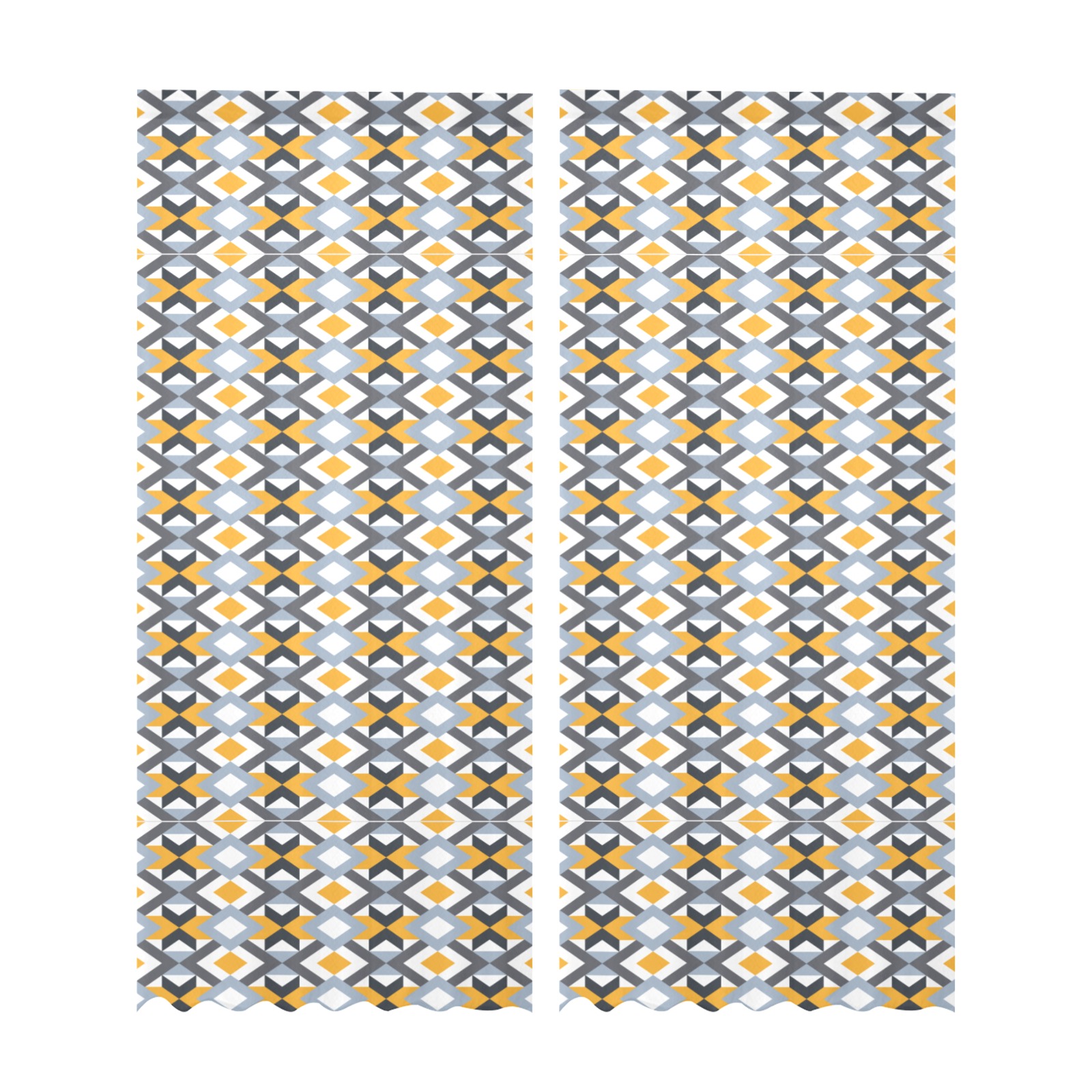 Retro Angles Abstract Geometric Pattern Gauze Curtain 28"x95" (Two-Piece)