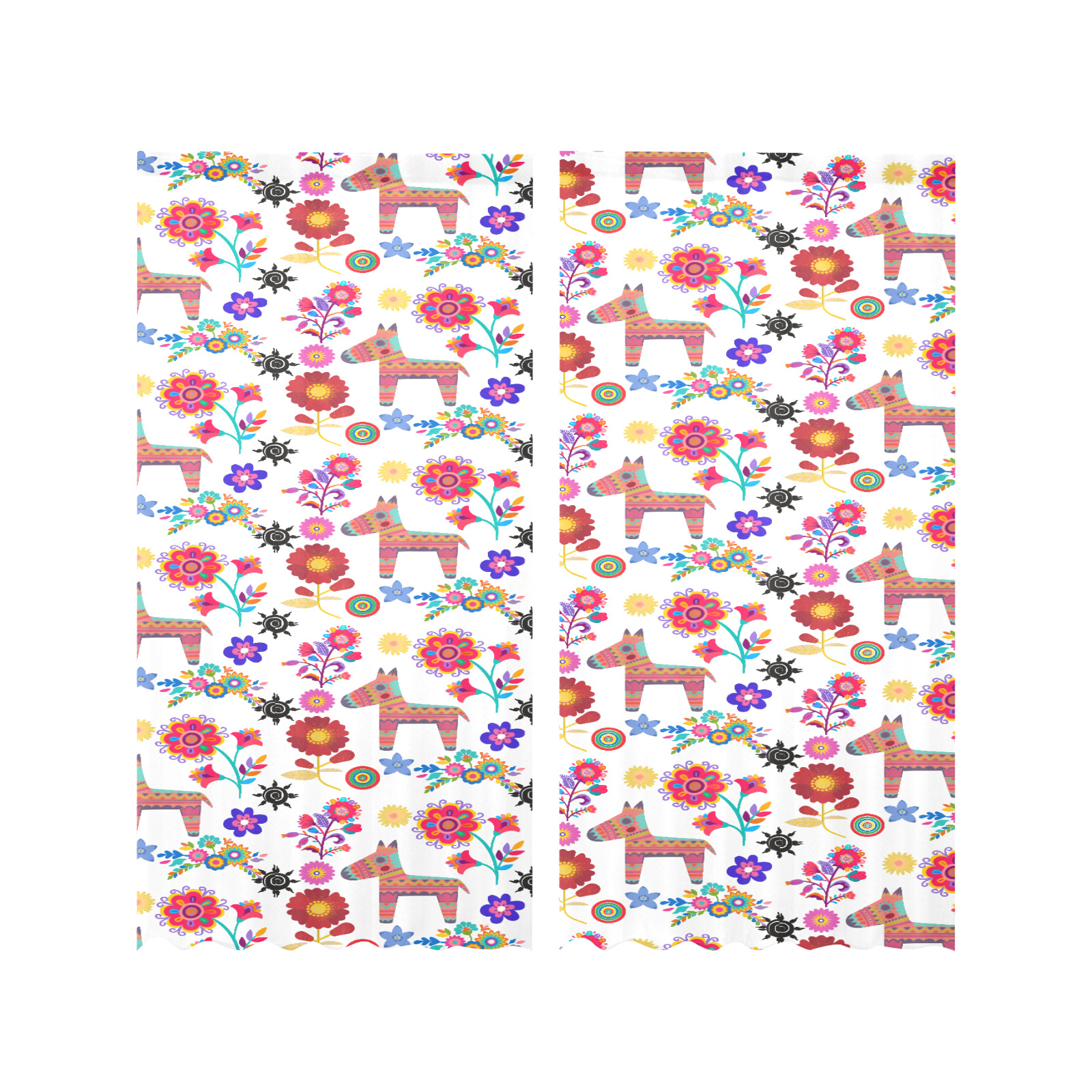 Alpaca Pinata and Flowers Gauze Curtain 28"x84" (Two-Piece)
