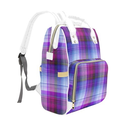 Purple Plaid w/White Multi-Function Diaper Backpack/Diaper Bag (Model 1688)