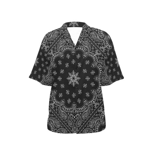 Black Bandanna (Bandana) Pattern All Over Print Hawaiian Shirt for Women (Model T58)