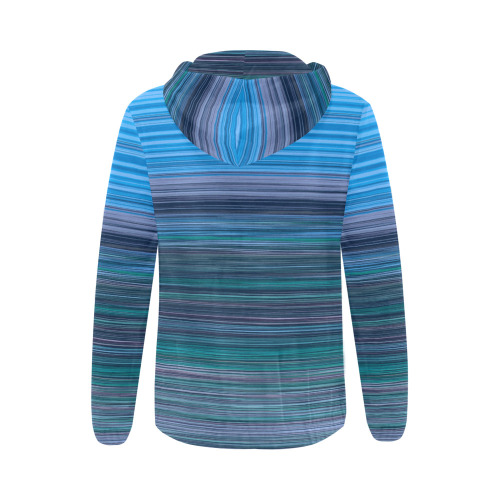 Abstract Blue Horizontal Stripes All Over Print Full Zip Hoodie for Women (Model H14)