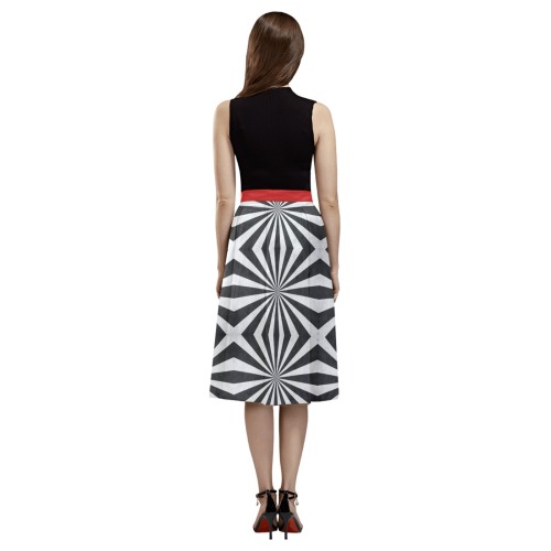 Geometric Blk & White Mnemosyne Women's Crepe Skirt (Model D16)