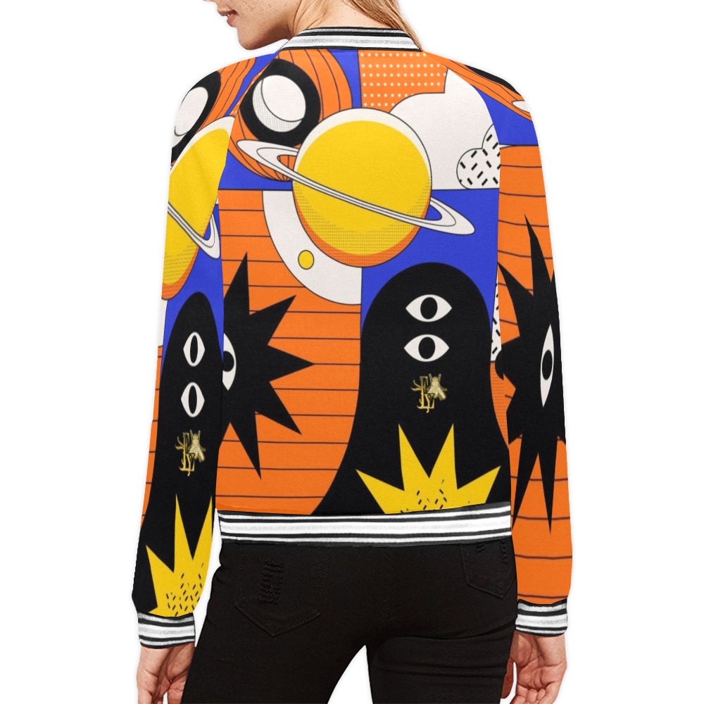 Abstract Superstar Collectable Fly All Over Print Bomber Jacket for Women (Model H21)