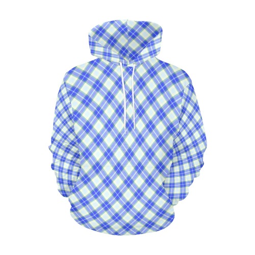 Blue Yellow Plaid All Over Print Hoodie for Women (USA Size) (Model H13)