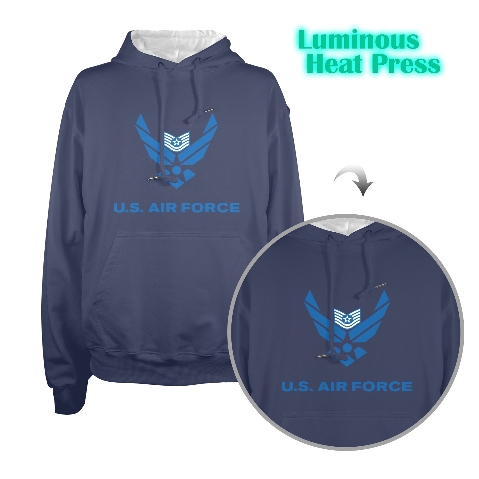 Technical Sergeant Offutt Air Force Base Men's Glow in the Dark Hoodie (Two Sides Printing)