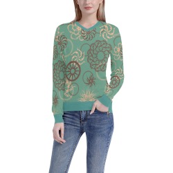 Abstract Spirals and Wheels on Green Women's All Over Print V-Neck Sweater (Model H48)