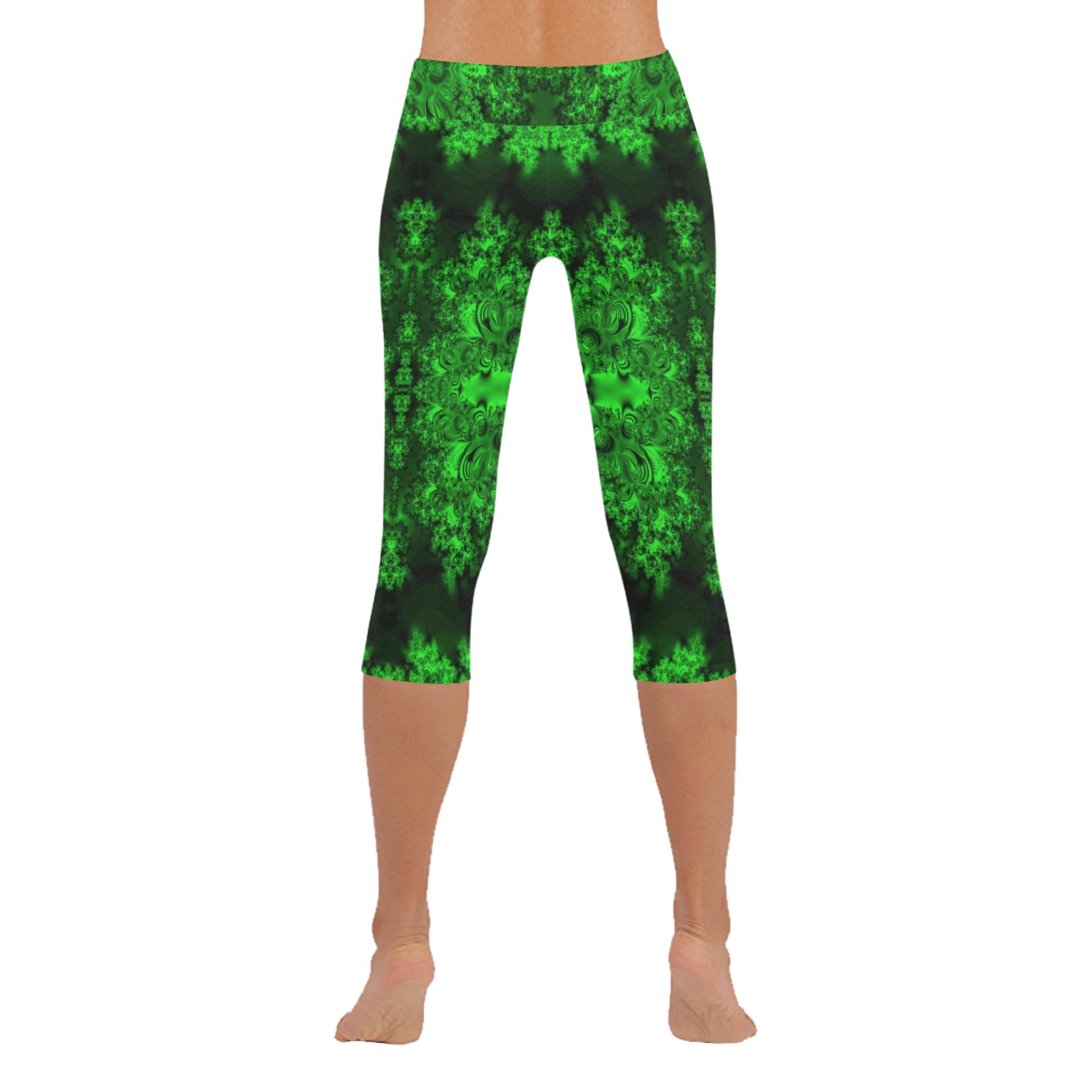 Frost on the Evergreens Fractal Women's Low Rise Capri Leggings (Invisible Stitch) (Model L08)