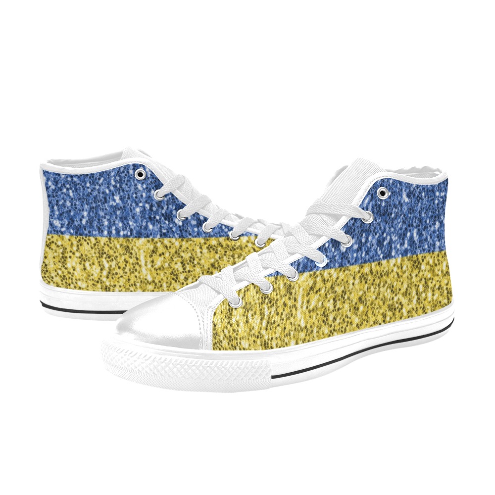 Blue yellow Ukraine flag glitter faux sparkles Men’s Classic High Top Canvas Shoes (Model 017)