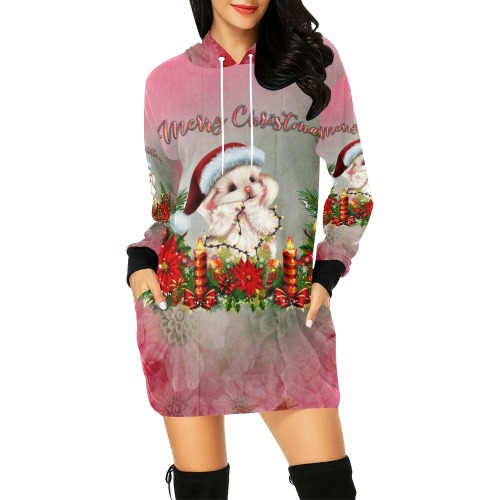 Merry christmas, cute animal All Over Print Hoodie Mini Dress (Model H27)