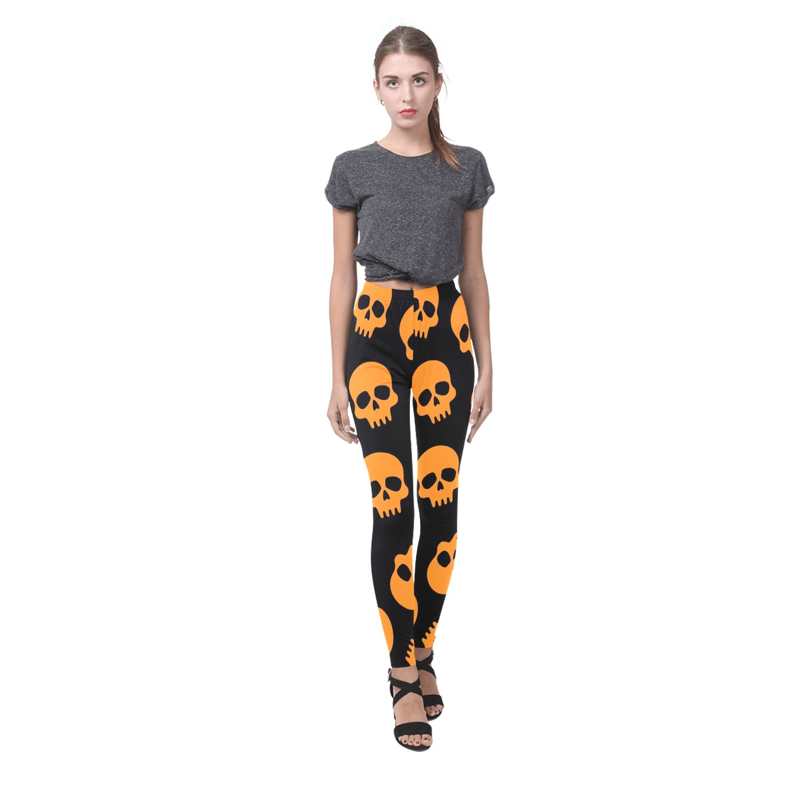 Halloween Orange Skulls Cassandra Women's Leggings (Model L01)