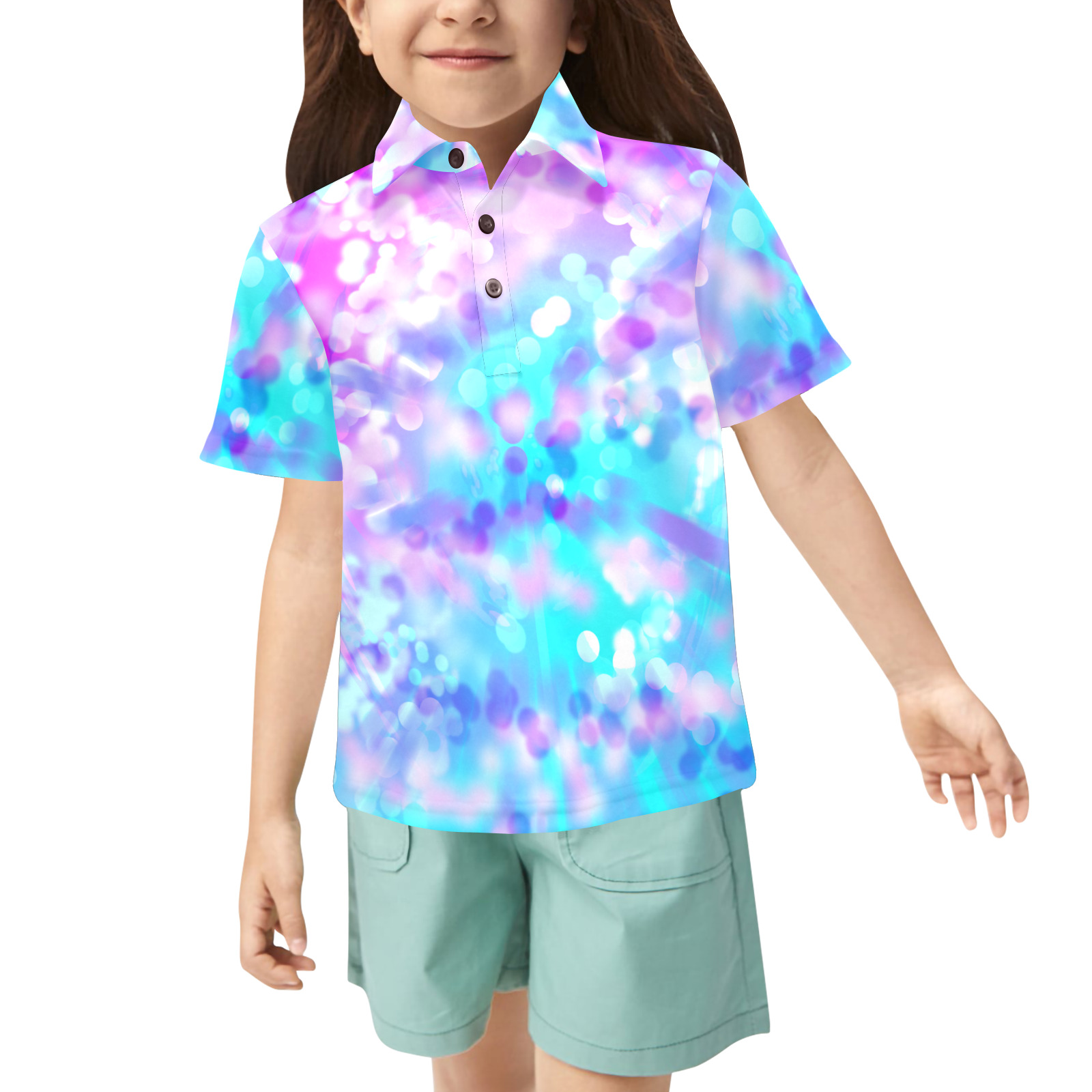 Purple And Blue Bokeh 7518 Little Girls' All Over Print Polo Shirt (Model T55)
