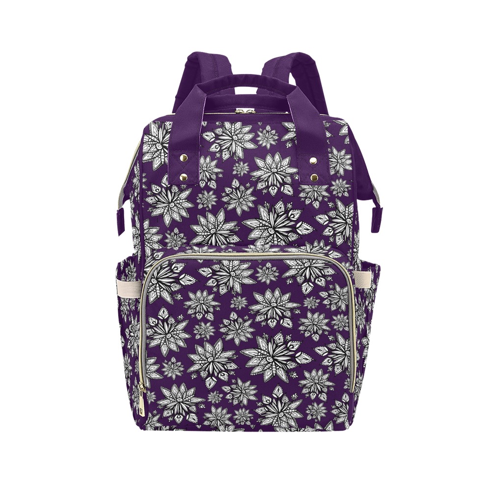 Creekside Floret pattern purple Multi-Function Diaper Backpack/Diaper Bag (Model 1688)