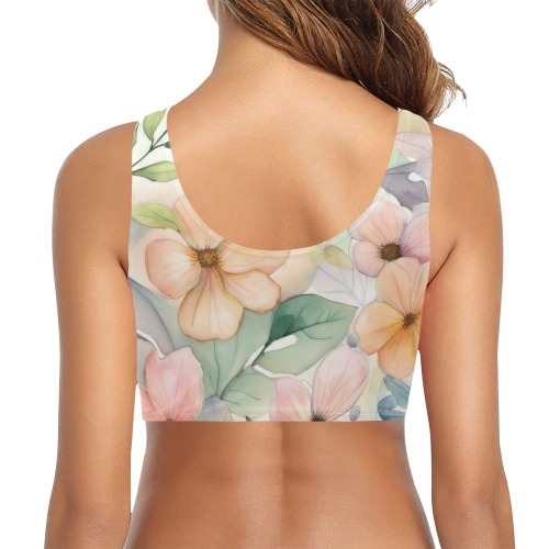 Watercolor Floral 1 Chest Bowknot Bikini Top (Model S33)