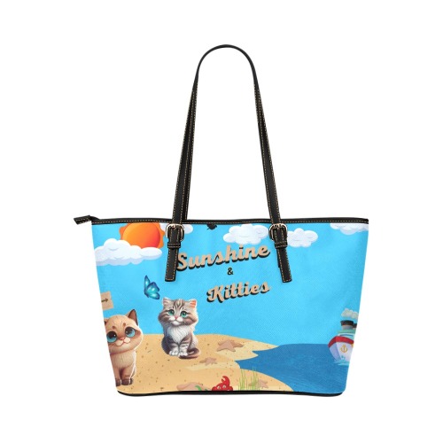 Sunshine and kittens Leather Tote Bag/Small (Model 1651)