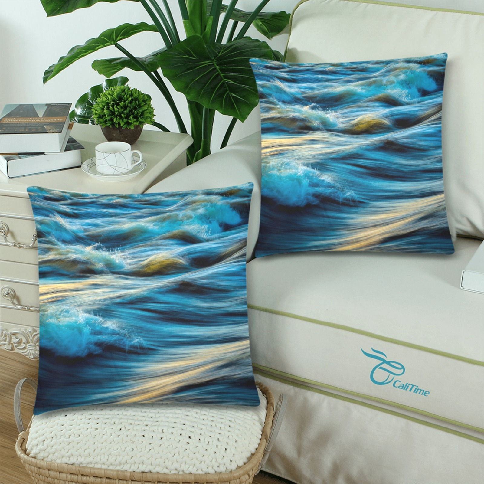 Ocean Waves Custom Zippered Pillow Cases 18"x 18" (Twin Sides) (Set of 2)