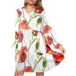 Poppies and Pods Tier Dress V-Neck Loose Fit Dress (Model D66)
