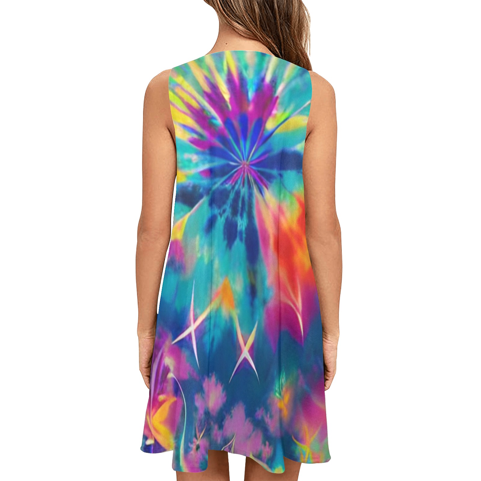 Dreaming Of Tie Dye Sleeveless A-Line Pocket Dress (Model D57)