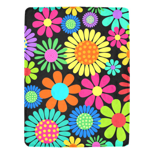 Retro Daisy Flower Power Sixties Hippy Pattern Ultra-Soft Micro Fleece Blanket 60"x80"