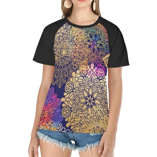 Floral Mandala Women's Raglan T-Shirt/Front Printing (Model T62)