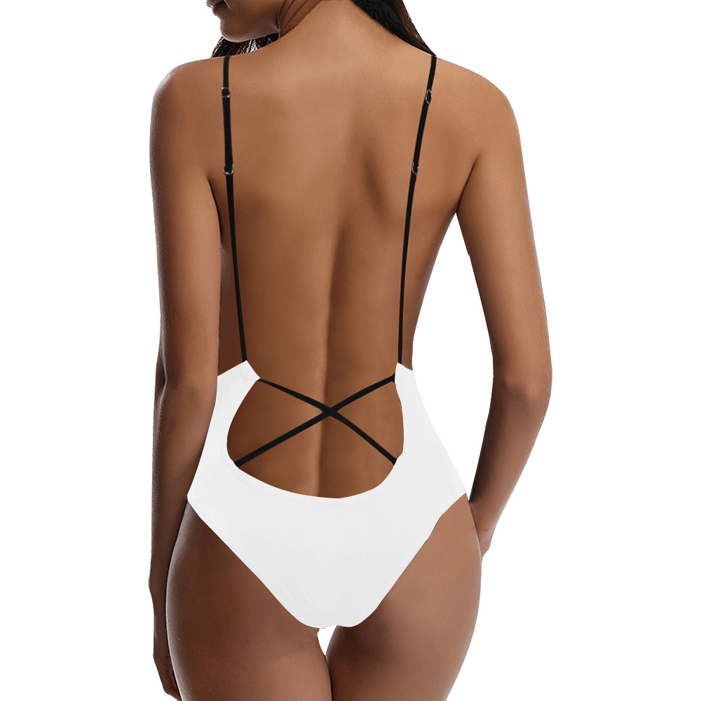 WHITE Sexy Lacing Backless One-Piece Swimsuit (Model S10)
