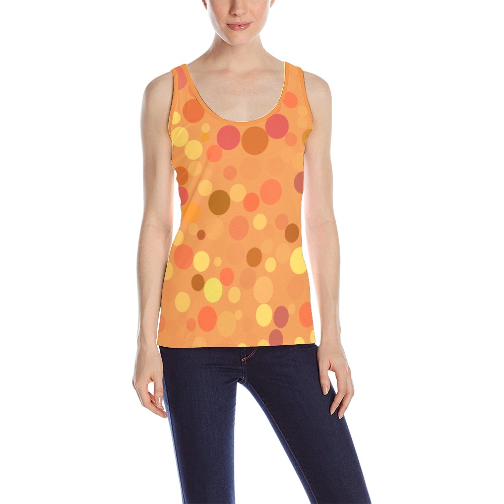 Yellow and Orange Polka Dots All Over Print Tank Top for Women (Model T43)