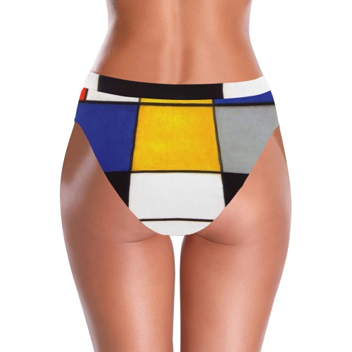 Composition A by Piet Mondrian High-Waisted High-Cut Bikini Bottom (Model S07)