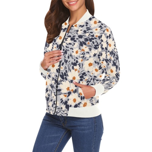 BW tropical floral All Over Print Bomber Jacket for Women (Model H19)